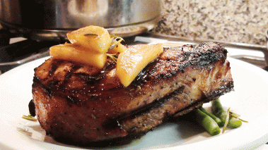 Grilled Pork Chop with Marsala Apples