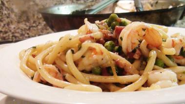 Spahgetti with Shrimp and Pancetta