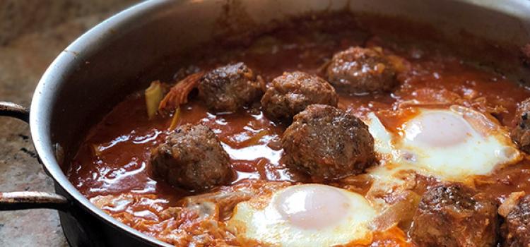 Sun Basket's Moroccan Lamb Tagine with Artichokes and Tomato-Poached Eggs