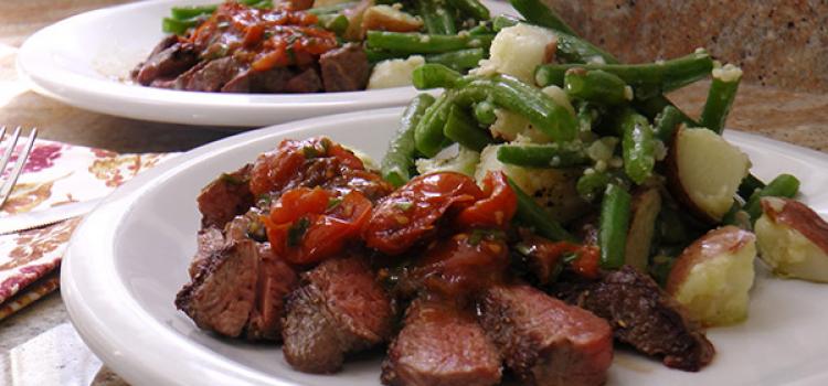 Review of Plated Seared Steak with Cherry Tomato Vinaigrette