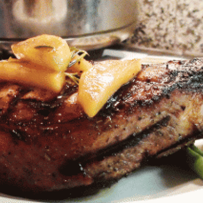 Grilled Pork Chop with Marsala Apples