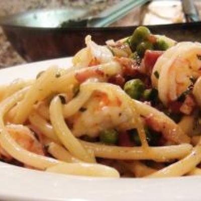 Spahgetti with Shrimp and Pancetta