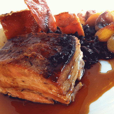 Braised Pork Belly with Red Cabbage & Apple