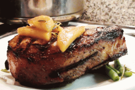 Grilled Pork Chop with Marsala Apples