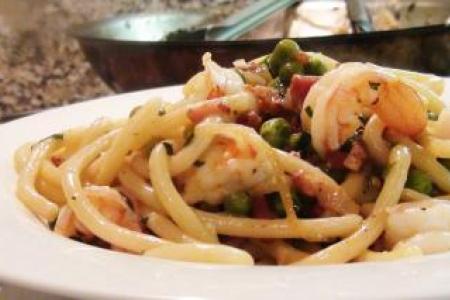 Spahgetti with Shrimp and Pancetta